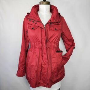 Yoki Kid XL/Women M Rain Jacket Windbreaker Red Hood Pockets Waterproof Cinched